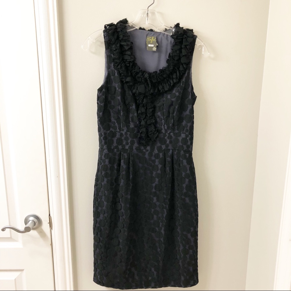 Taylor Black Lace Overlay and Ruffle Dress
